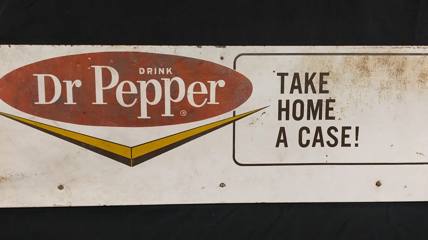 TIN RACK SIGN DRINK DR PEPPER TAKE HOME A CASE (2 SIDED)