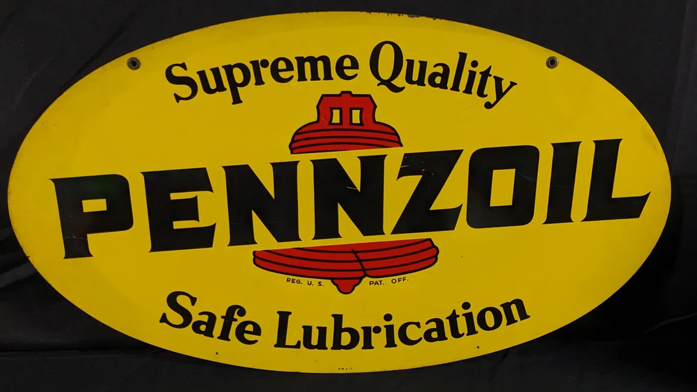 1977 TIN SIGN PENNZOIL SAFE LUBRICATION (2 SIDED)