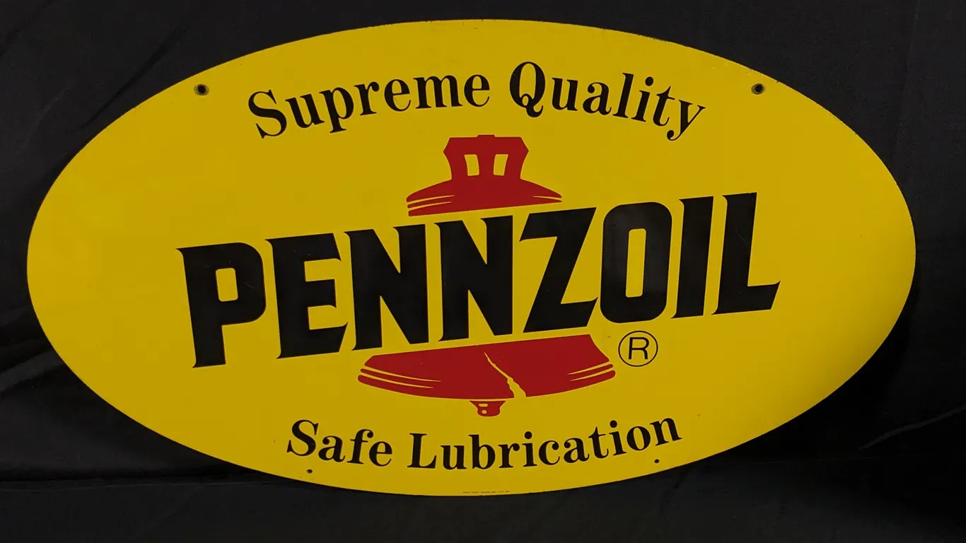 1990 TIN SIGN PENNZOIL SAFE LUBRICATION (2 SIDED)