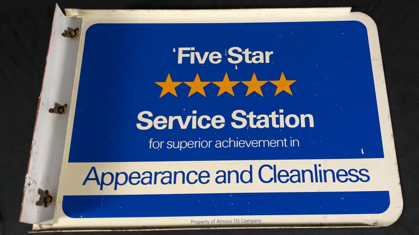 ALUMINUM FLANGE SIGN FIVE STAR SERVICE STATION AMOCO OIL COMPANY