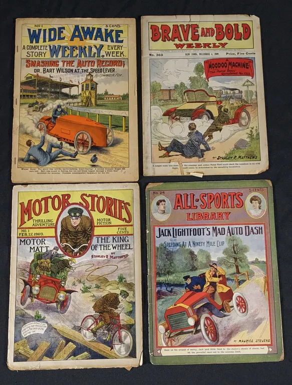 WEEKLY PULP NOVELS 1909 NO 1 MOTOR STORIES - 1906 NO 1 WIDE AWAKE - 1909 NO 363 BRAVE AND BOLD - 1905 NO 24 ALL SPORTS LIBRARY