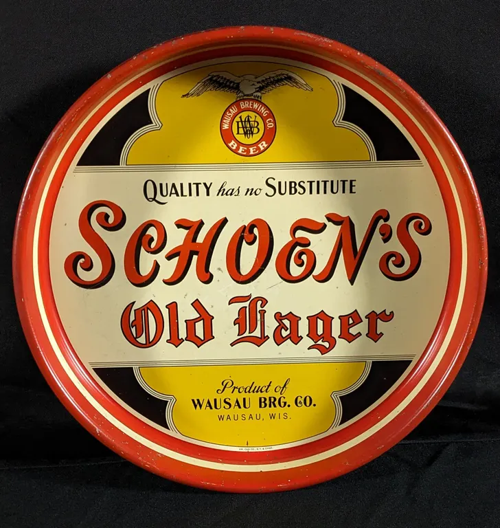 BEER TRAY SCHOEN'S OLD LAGER BEER WAUSAU BREWING WISCONSIN