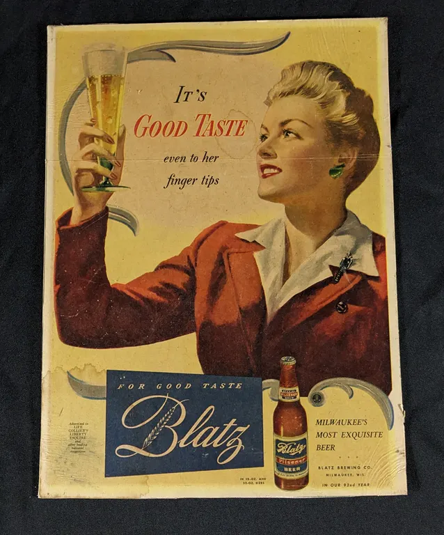 CARDSTOCK SIGN FOR GOOD TASTE BLATZ BEER MILWAUKEE WISCONSIN