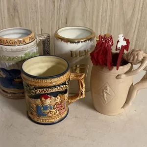 Vintage Novelty & Souvenir Ceramic Mugs with Swizzle Sticks