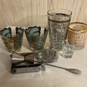 Vintage Mid-Century Cocktail Glasses & Barware Assortment