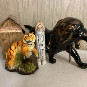 Vintage Ceramic Animal Figurines & Folk Art Outhouse