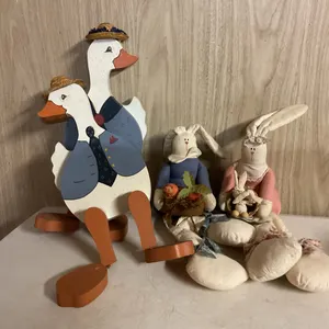 Folk Art Goose & Primitive Bunny Décor – 4 Pieces