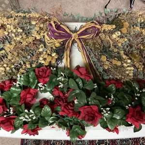 Dried Floral Wreath & Red Rose Floral Swags