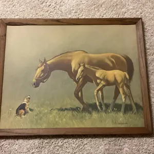Framed Horse, Foal & Dog Print