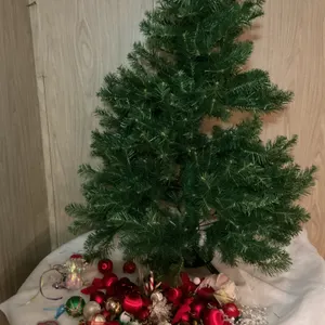 Artificial Christmas Tree with Assorted Vintage Ornaments & Tree Stand