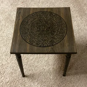 Aztec Calendar Design Wooden Accent Table / Stool