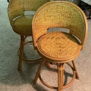 Pair of Vintage Rattan / Wicker Swivel Bar Stools