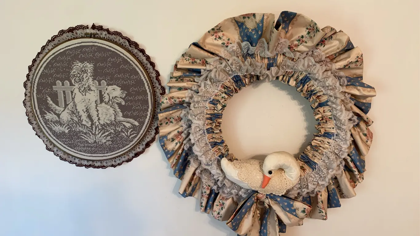 Vintage Lace Wall Hanging & Fabric Swan Wreath
