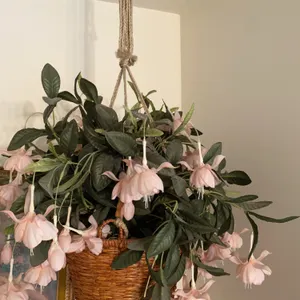 Hanging Wicker Basket with Pink Fuchsia Floral Arrangement