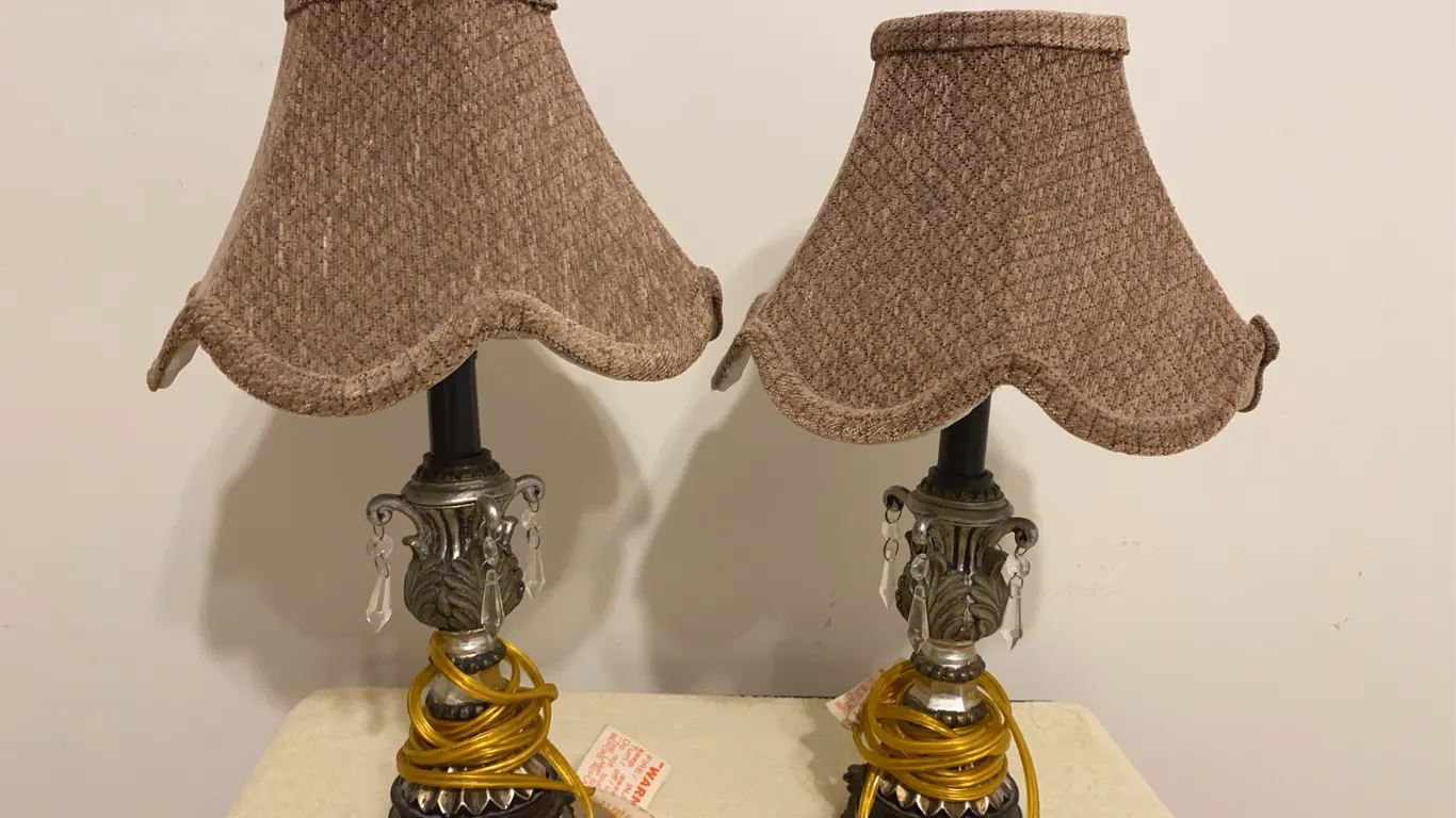 Pair of Ornate Table Lamps with Fabric Shades