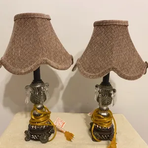 Pair of Ornate Table Lamps with Fabric Shades