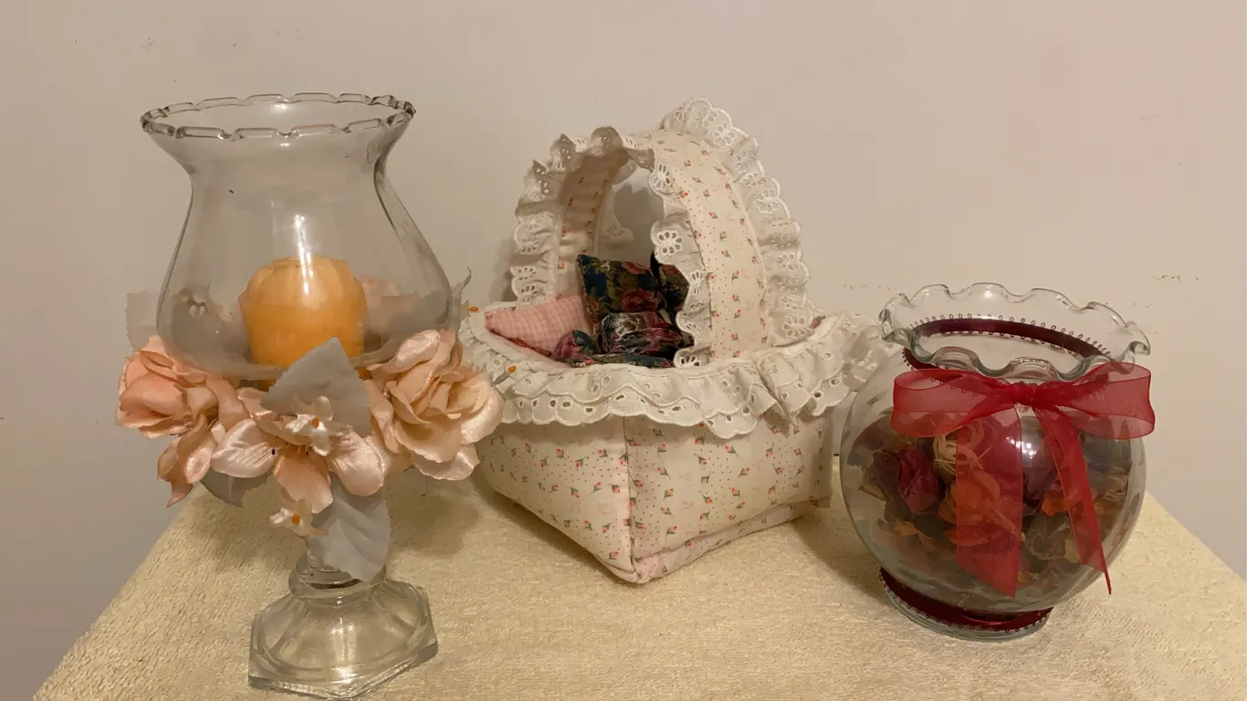 Decorative Candle Holders & Fabric Basket