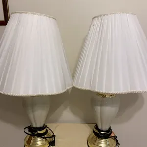 Pair of Glass & Brass Table Lamps with Pleated Shades