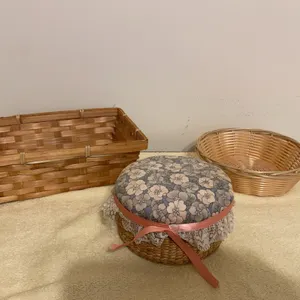 Assorted Woven Baskets & Floral Sewing Basket