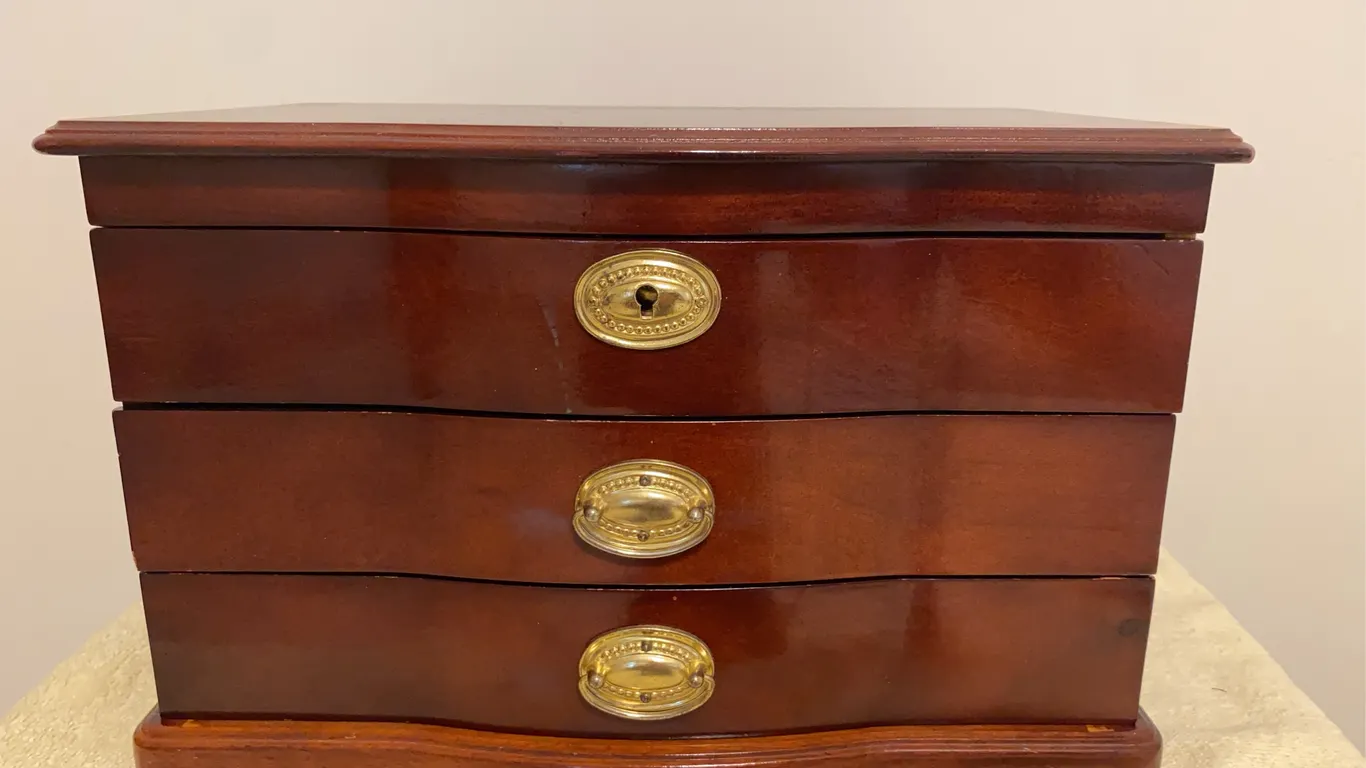 Wooden Jewelry Box with Mirror & Drawers