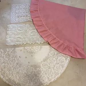 Vintage Lace & Pink Ruffled Vanity Linens