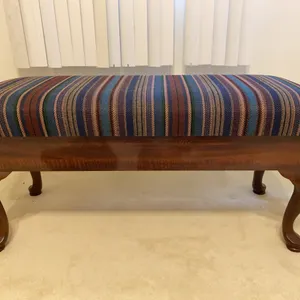 Vintage Queen Anne Style Upholstered Storage Bench / Ottoman