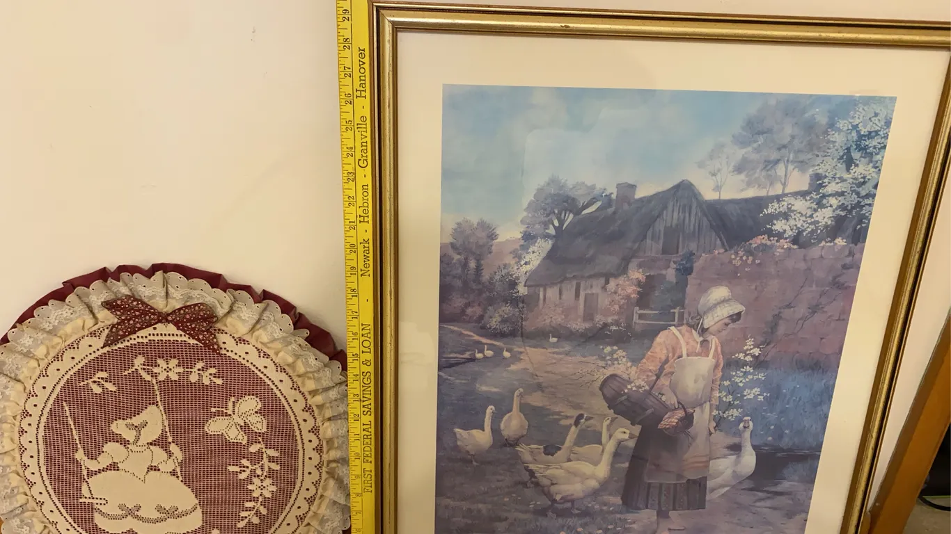 Vintage “A Morning Greeting” Print & Handmade Bear Wall Hanging