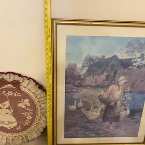 Vintage “A Morning Greeting” Print & Handmade Bear Wall Hanging