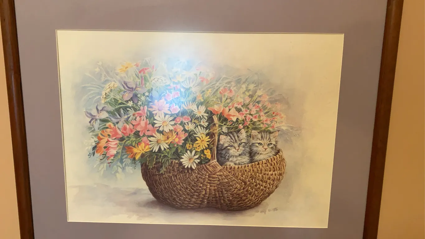 Vintage Wolf M. Otto Kittens & Wildflowers Framed Print