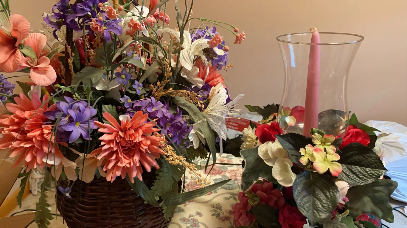 Decorative Floral Arrangements & Hurricane Candle Centerpiece