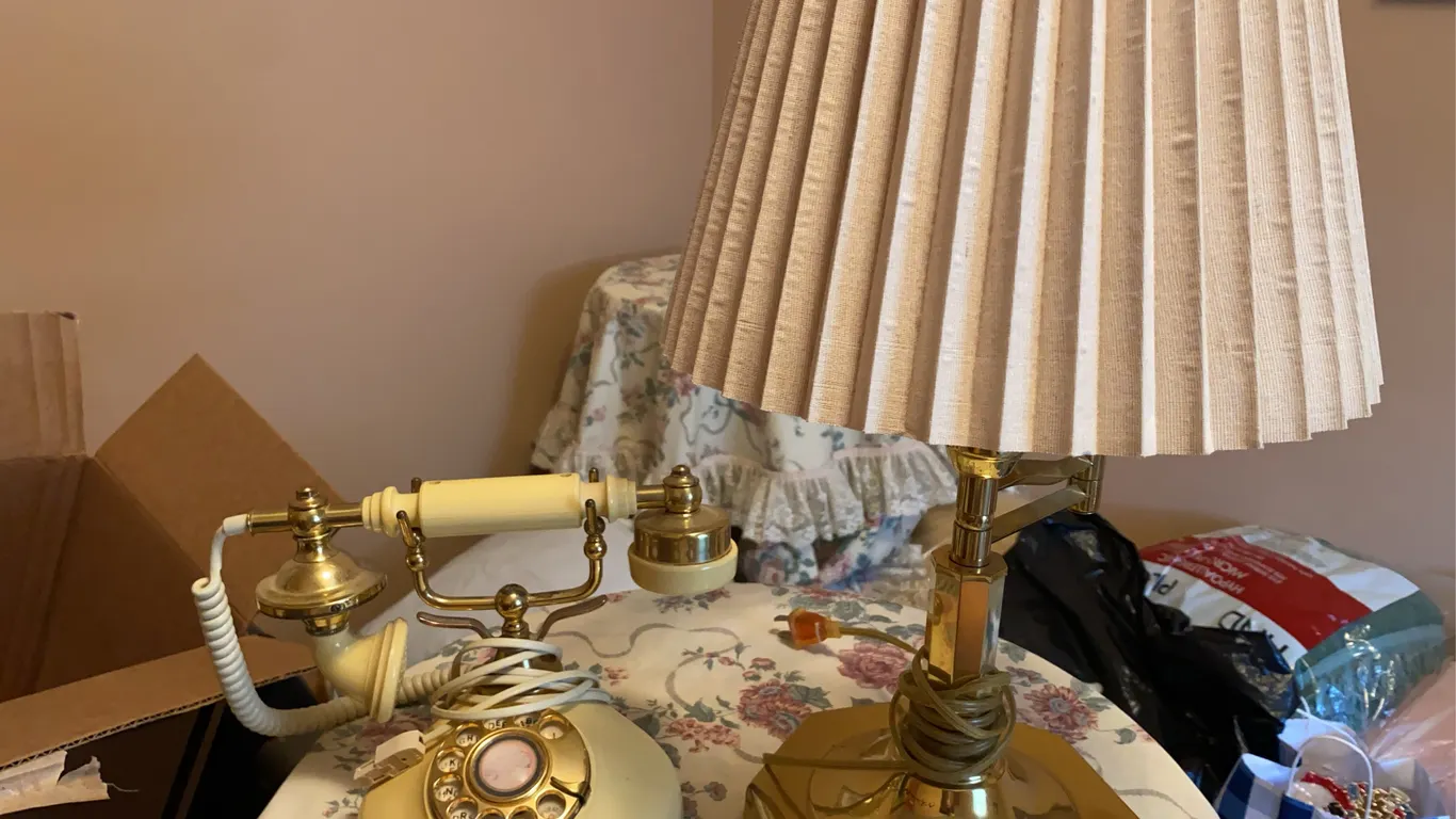 Vintage French-Style Rotary Telephone & Brass Swing-Arm Table Lamp