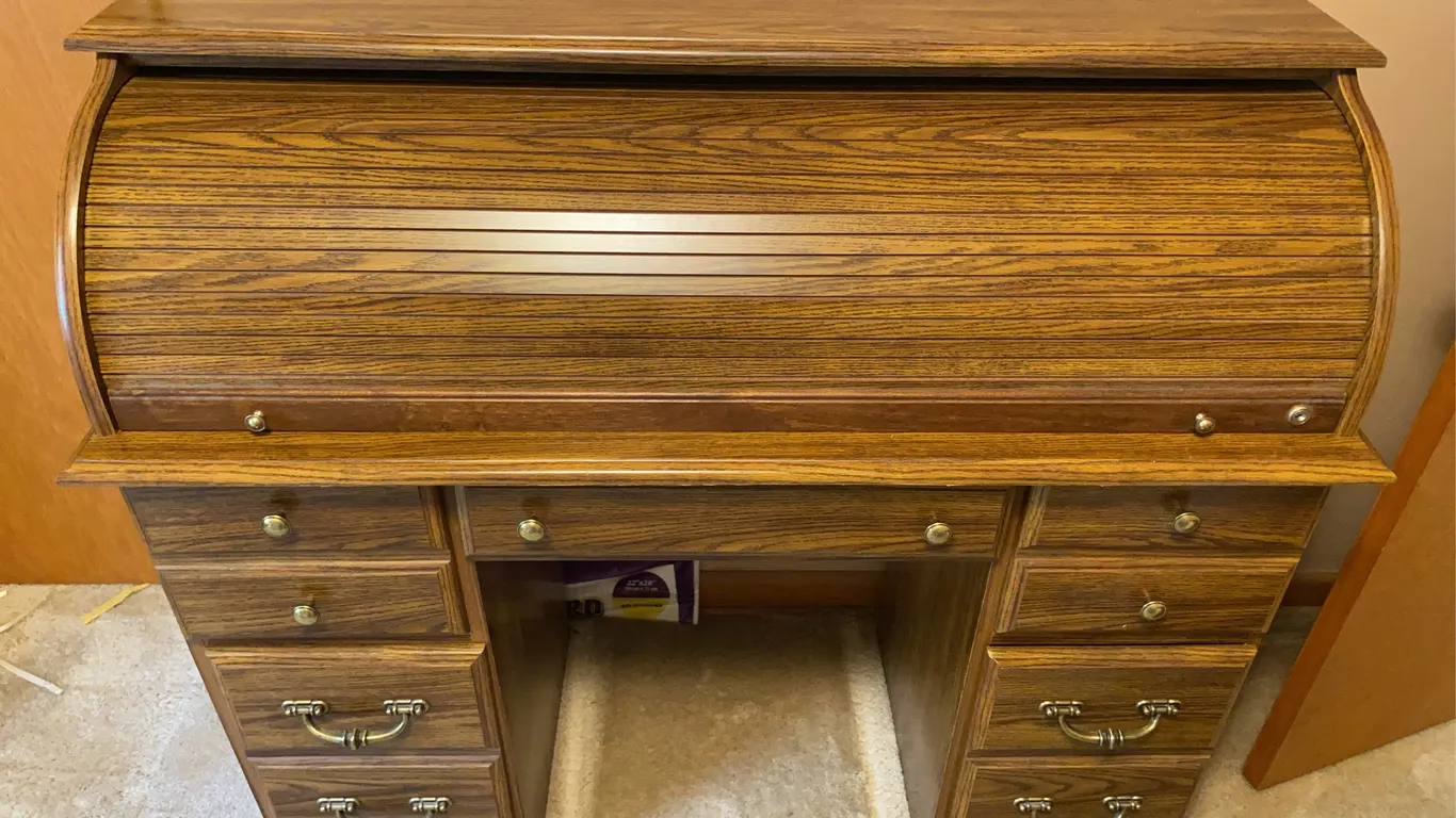 Vintage Roll-Top Secretary Desk with Office Supplies