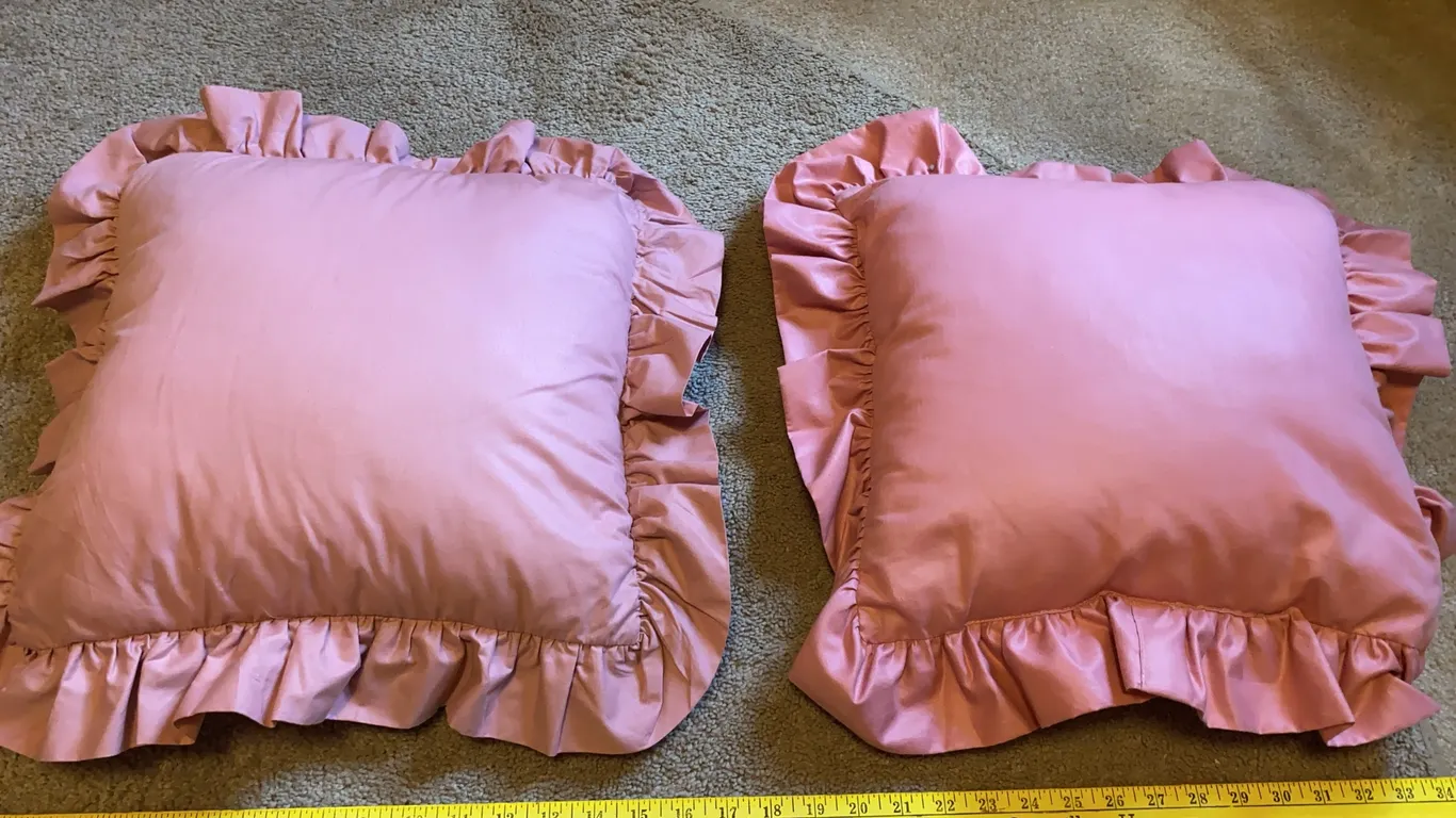 Pair of Pink Ruffled Decorative Throw Pillows