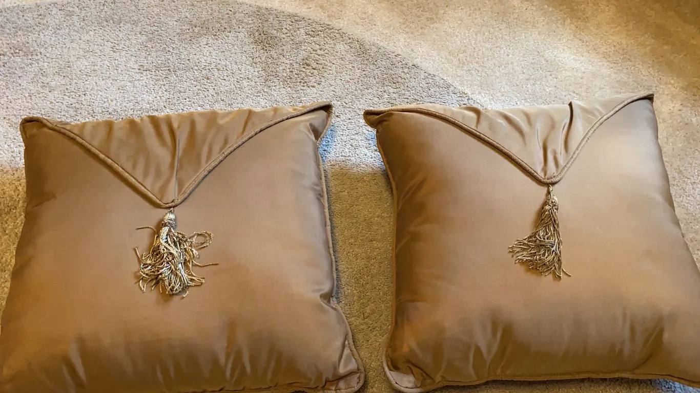 Pair of Gold Satin Tassel Accent Pillows