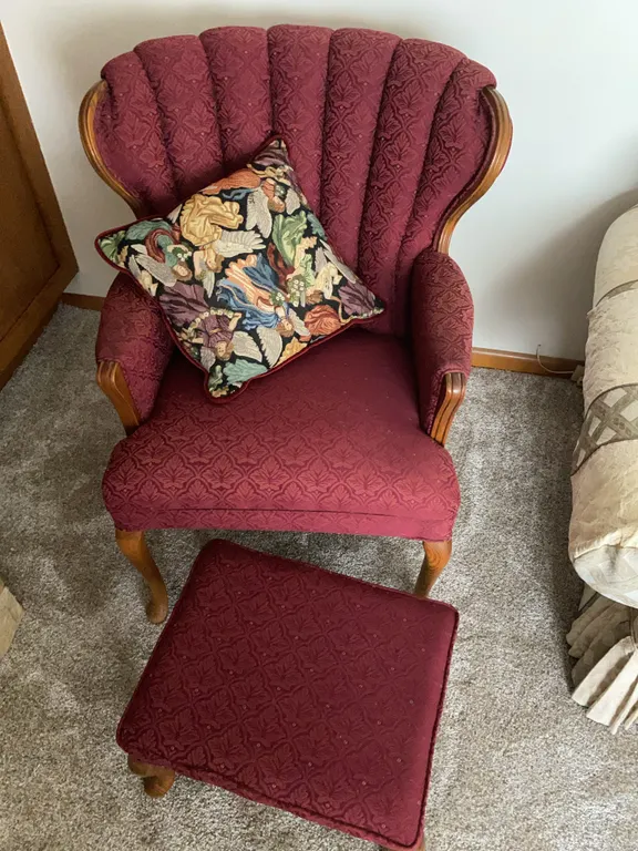 Vintage Burgundy Wingback Chair with Matching Ottoman