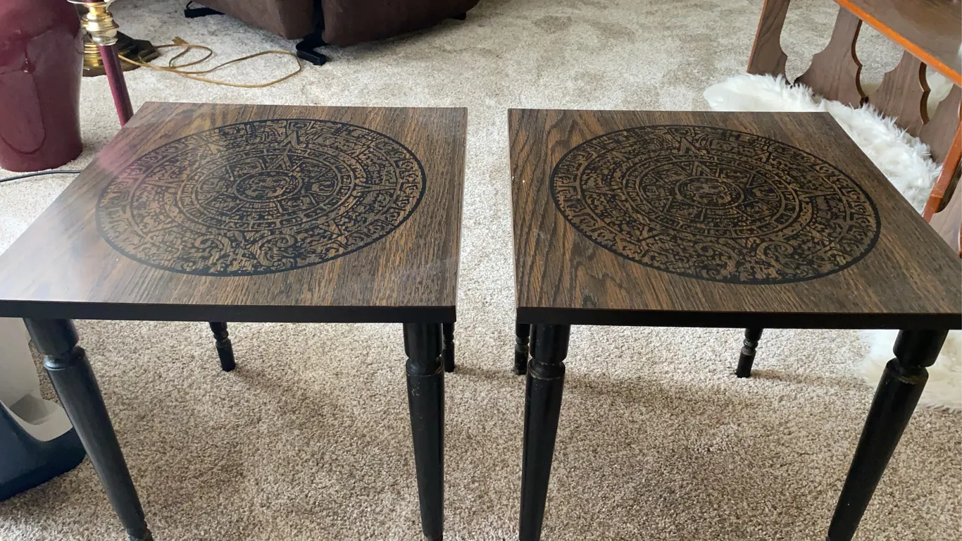 Pair of Aztec Calendar Accent Tables