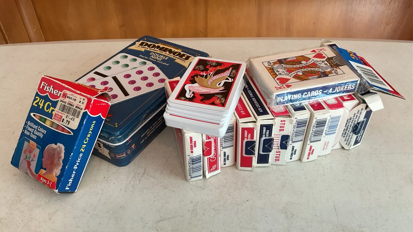 Vintage Games, Playing Cards & Fisher-Price Crayons Lot