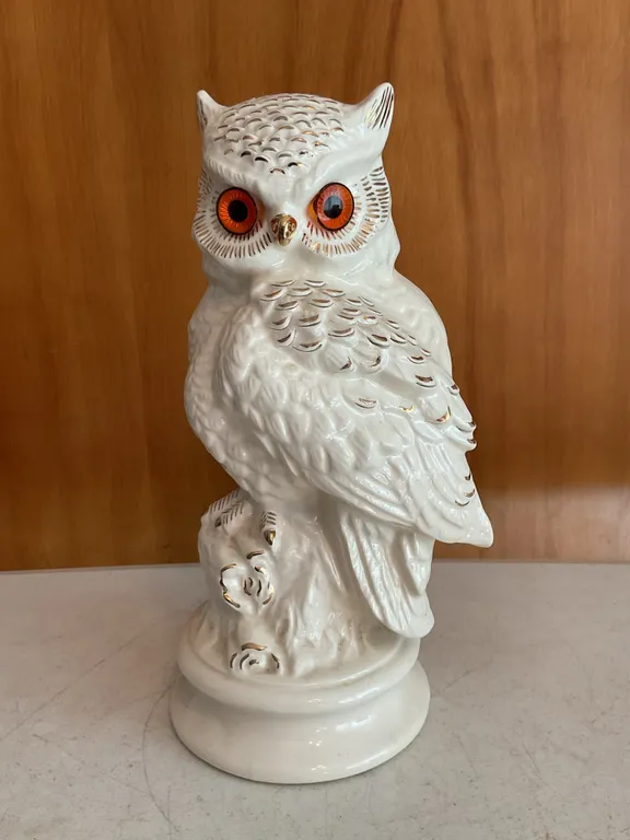 Vintage White Ceramic Owl Figurine