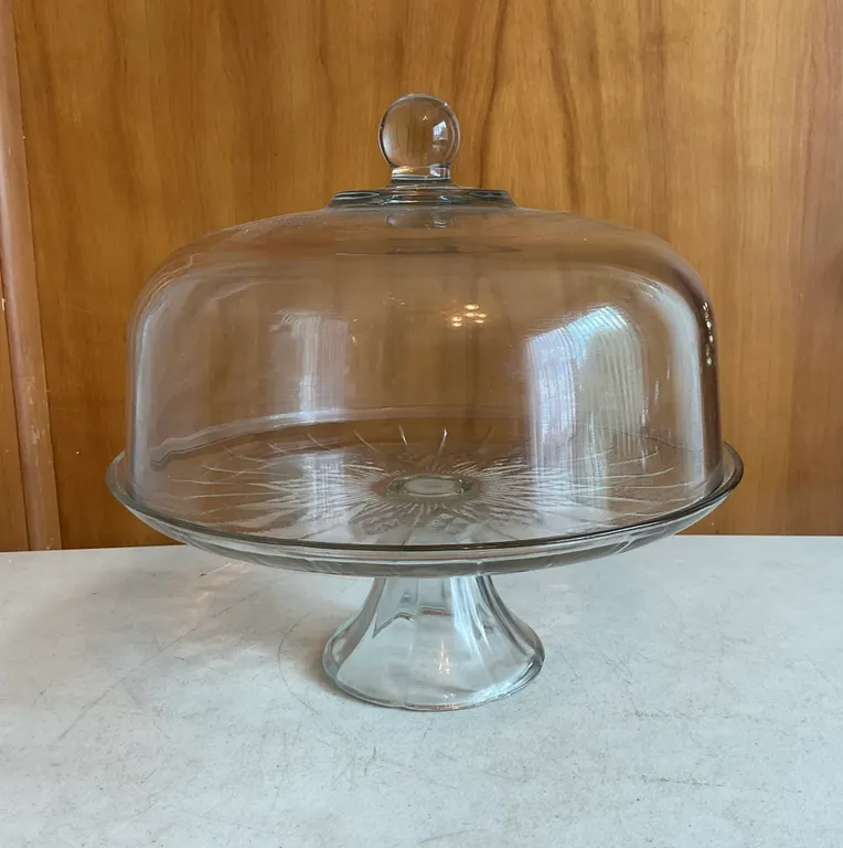 Vintage Anchor Hocking Canfield Glass Cake Stand with Dome
