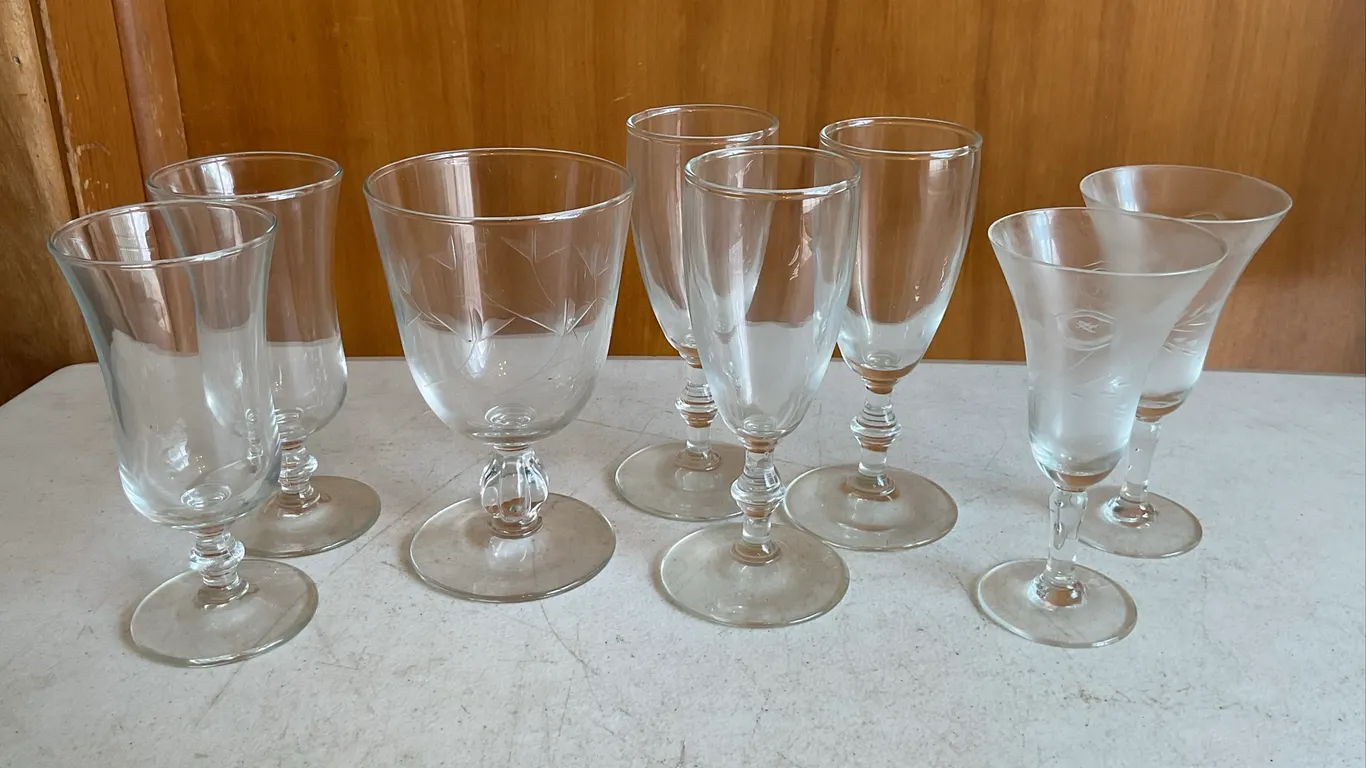 Vintage Etched Crystal Stemware & Glassware – 8 Pieces