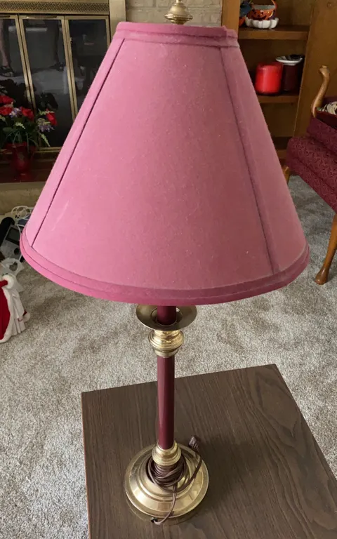 Vintage Burgundy & Brass Table Lamp