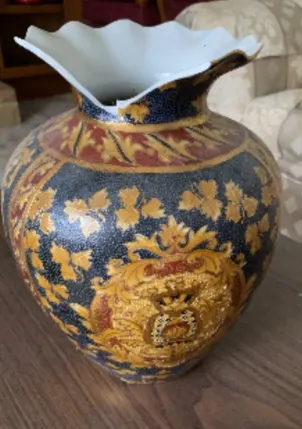 Decorative Asian-Inspired Vase with Artificial Floral Arrangement