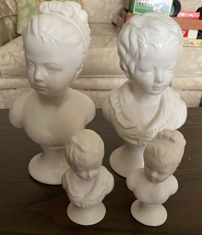 Set of 4 White Classical Female Bust Figurines