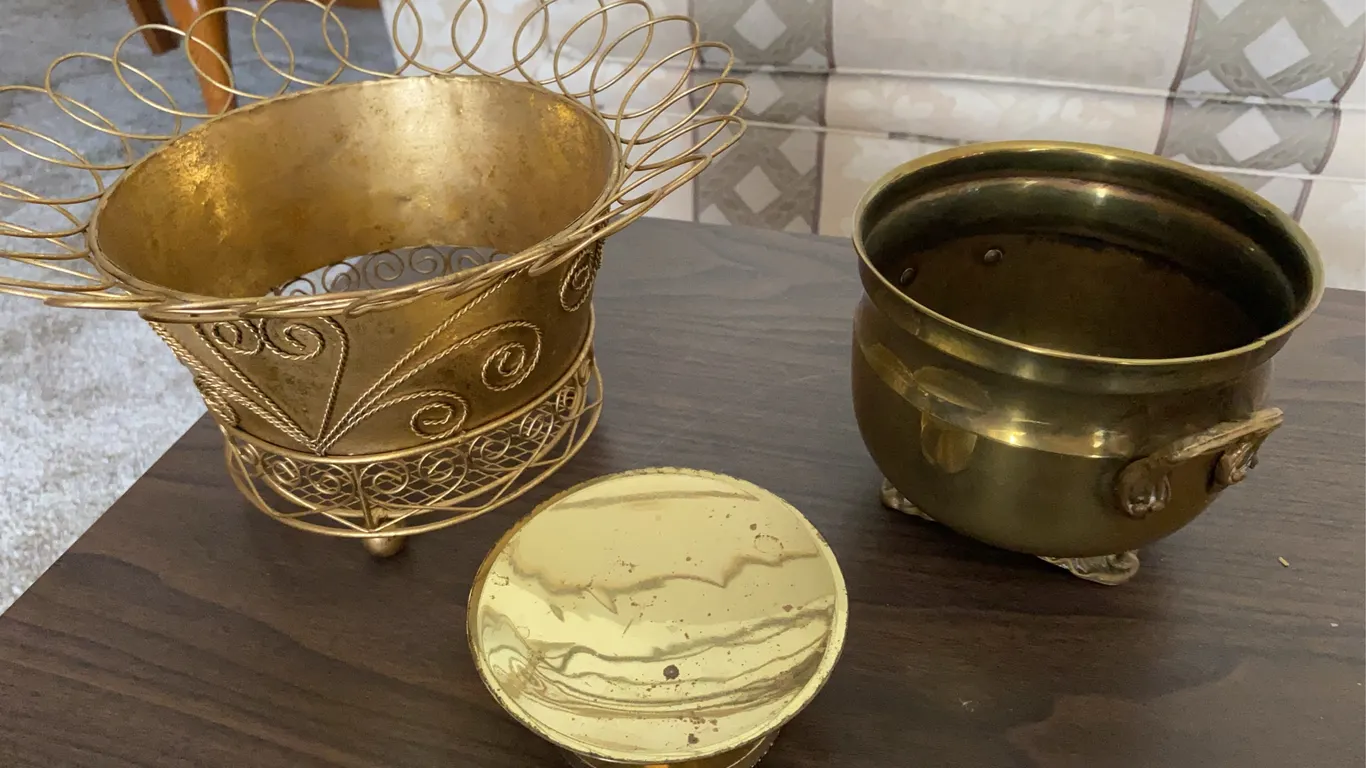 Vintage Brass Cauldron & Gold-Tone Pedestal Bowl