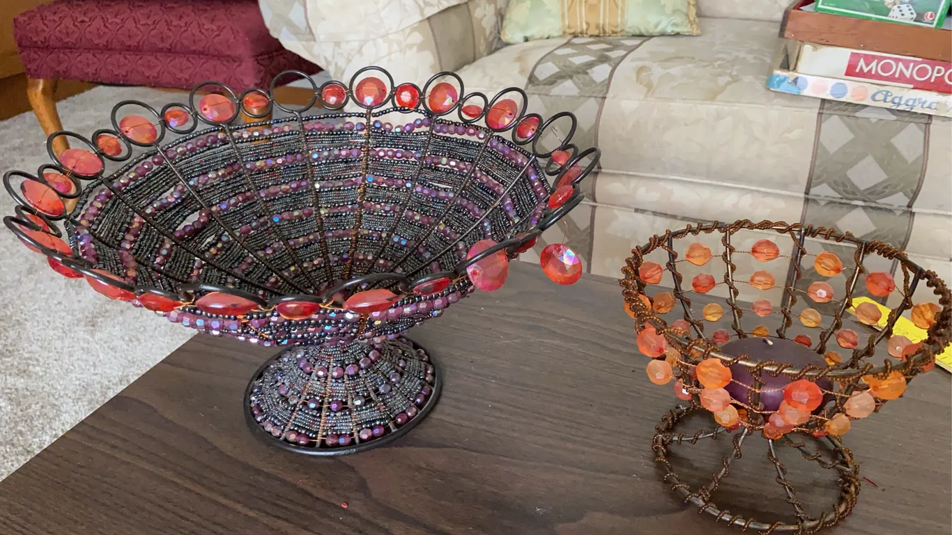 Jeweled Beaded Pedestal Bowls – 2 Pieces