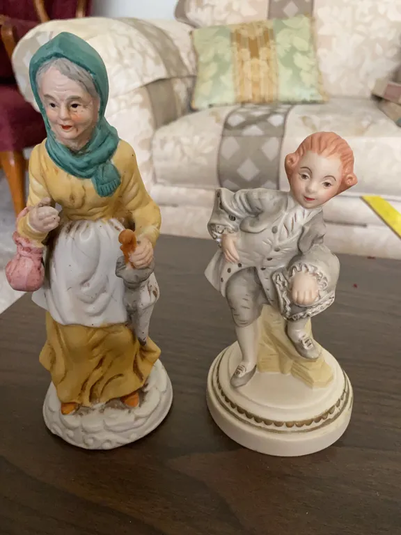 Vintage Elderly Woman & Gentleman Figurines – 3 Pieces