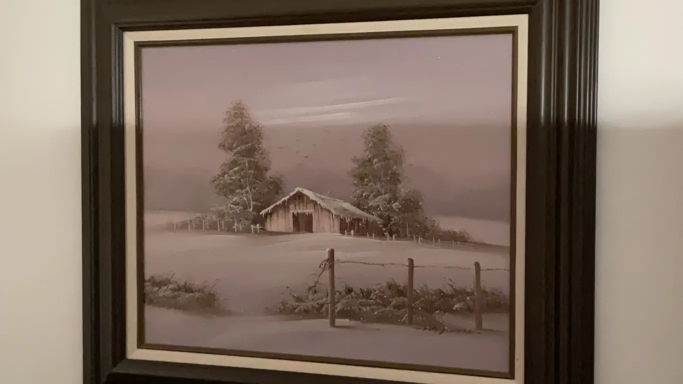 Framed Winter Barn Landscape Artwork
