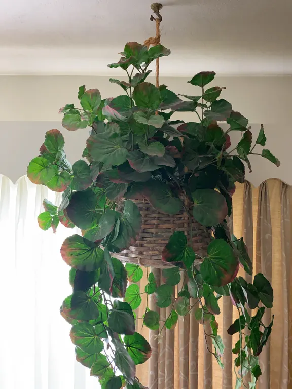 Large Artificial Hanging Geranium Plant in Woven Basket