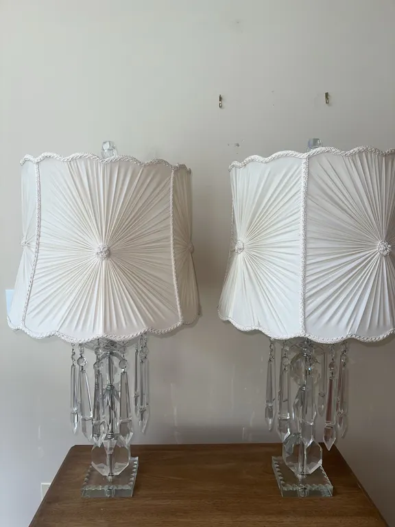 Very unusual, large prism crystal lamp pair-very dramatic!