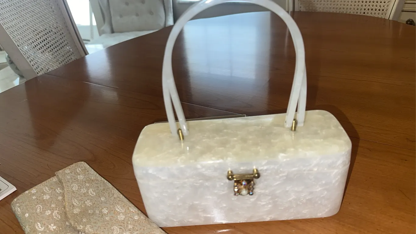 Rare pearl Lucite 1950s purse etc
